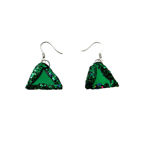 FOREST GREEN TRIANGLE PENDANT EARRINGS, 2023