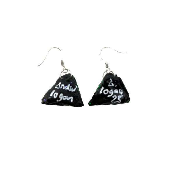 FOREST GREEN TRIANGLE PENDANT EARRINGS, 2023