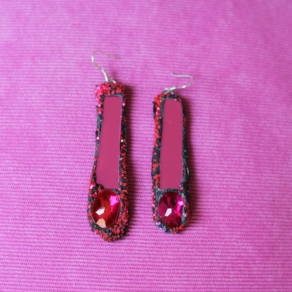 MAGENTA & CERISE PINK CRYSTAL PENDANT EARRINGS, 2024