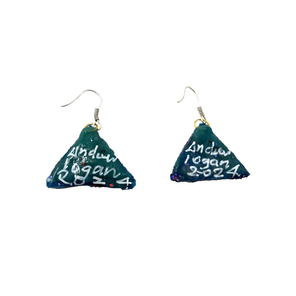 BLUE TRIANGLE PENDANT EARRINGS, 2024