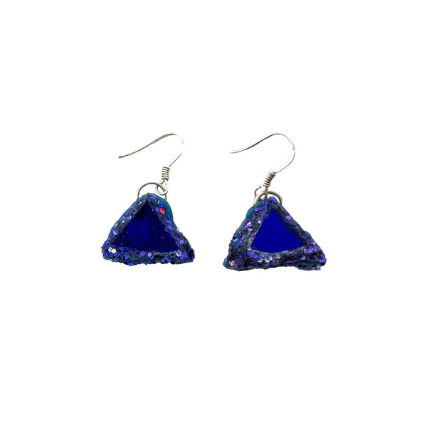 TINY BLUE TRIANGLE PENDANT EARRINGS, 2023