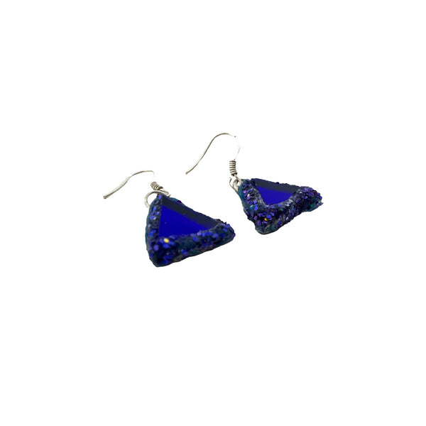 TINY BLUE TRIANGLE PENDANT EARRINGS, 2023