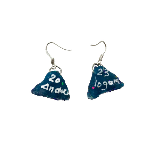 TINY BLUE TRIANGLE PENDANT EARRINGS, 2023