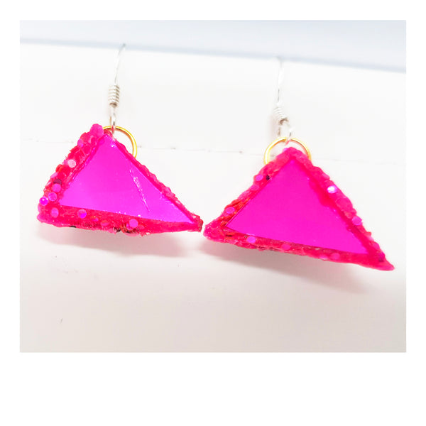 PINK TRIANGLE PENDANT EARRINGS, 2021