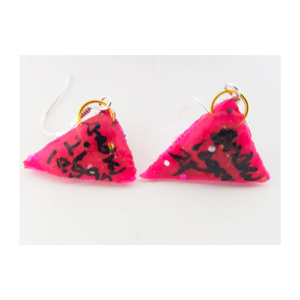 PINK TRIANGLE PENDANT EARRINGS, 2021