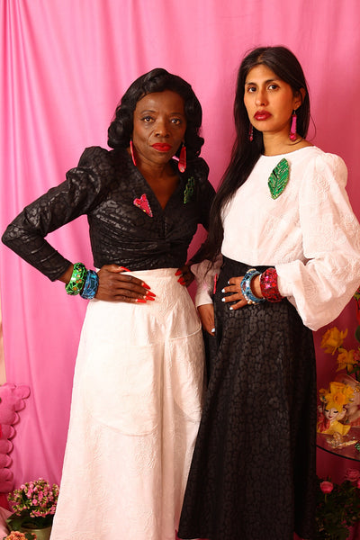 MAGENTA & CERISE PINK CRYSTAL PENDANT EARRINGS, 2024