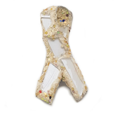 WHITE AND CREAM RIBBON BROOCH