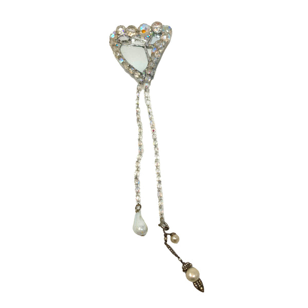 SILVER HEART BROOCH with BEADS - WRAPPED