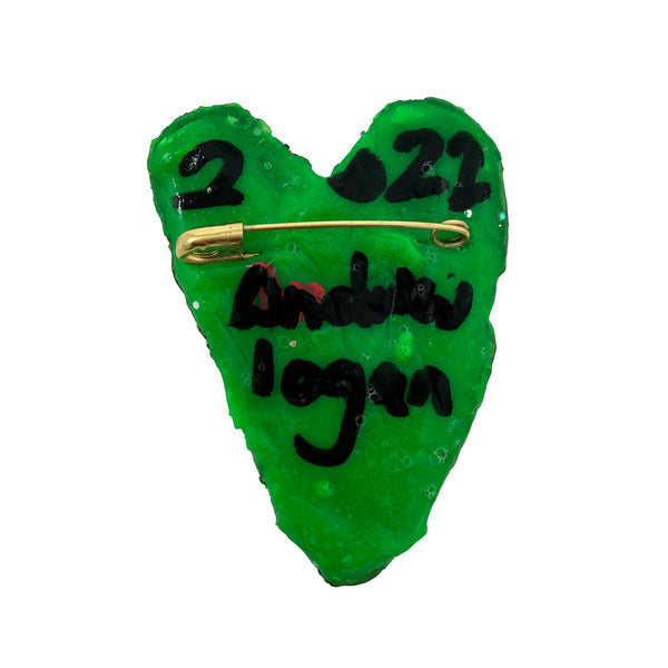 GREEN HEART BROOCH WITH TIGER STONE, 2022