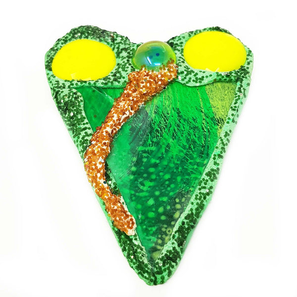 GREEN AND YELLOW HEART BROOCH - MUSTARD, 2008