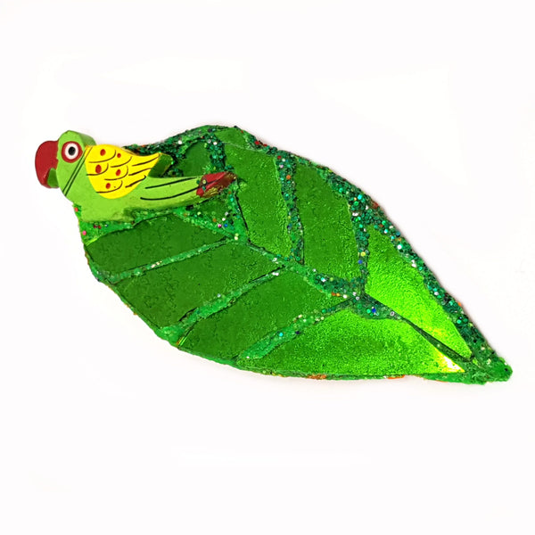 PETAL - GREEN LEAF AND PARROT BROOCH