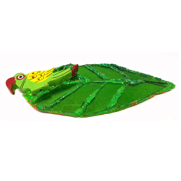 PETAL - GREEN LEAF AND PARROT BROOCH