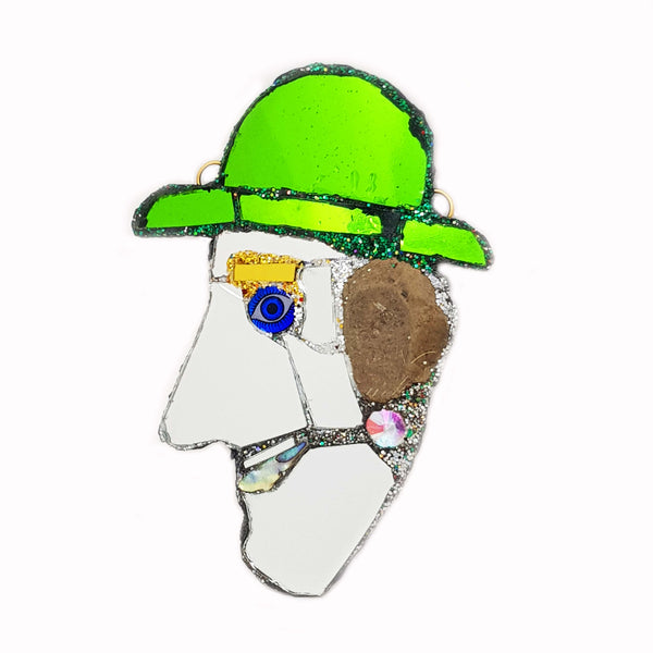 GREEN BOWLER HAT MAN BROOCH