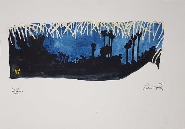 ORIGINAL WATERCOLOUR OF AUROVILLE, INDIA - "QUIET" ANDREW LOGAN 1998