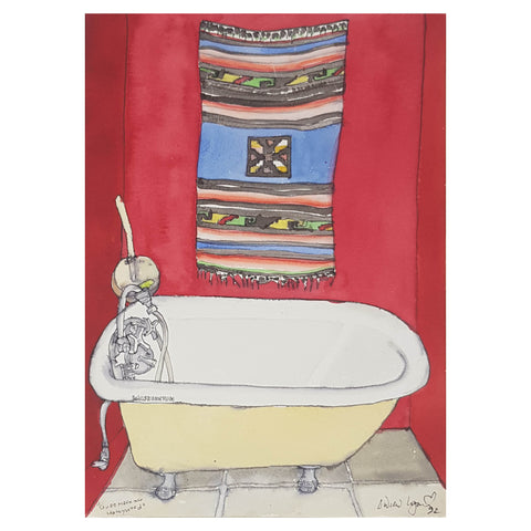 ORIGINAL WATERCOLOUR OF BATHROOM - BY ANDREW LOGAN 1992